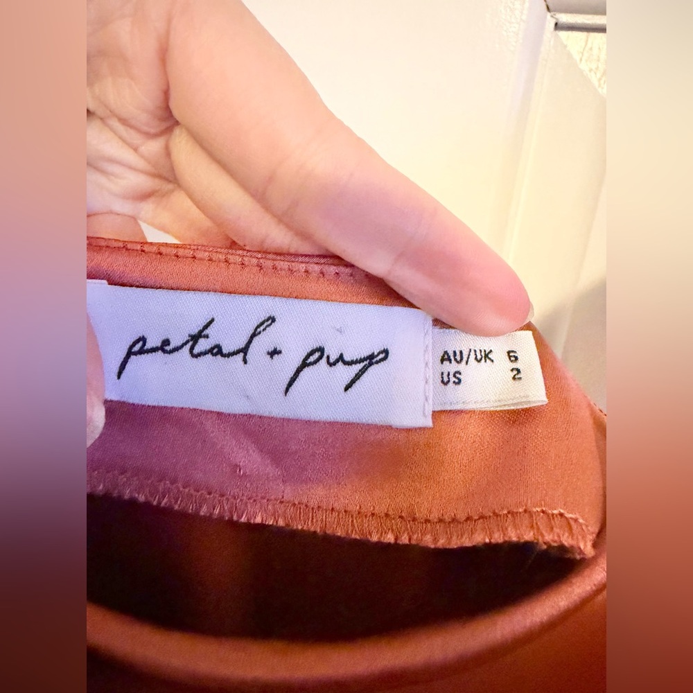 Petal & Pup Cyprus Rust Satin Midi Dress Size 2 Cowl Neck Slip Wedding Guest — image 5 of 8